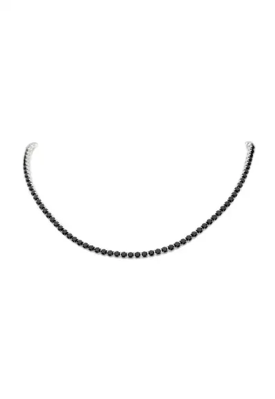 Colier cu cristale Zirconia negre - lungime 40 cm - placat cu aur alb 14K