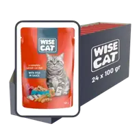 Set 24 buc x 100 gr Hrana umeda pentru pisici Wise cu peste