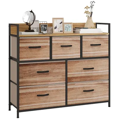 HOMCOM Comodă 7 sertare mobilier de depozitare sertar în țesătură pliabil - structură oțel negru - 98 x 29 x 85 cm | Aosom Romania