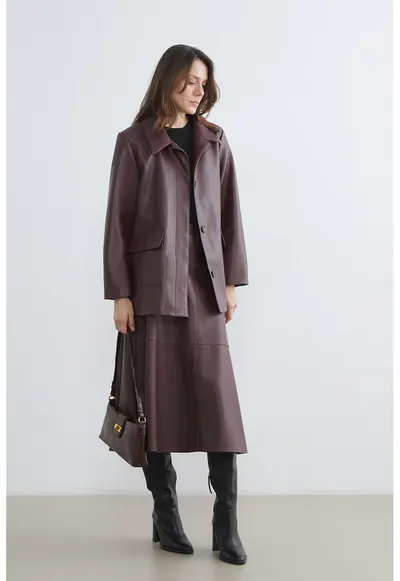 Jacheta regular fit de piele ecologica Grace - Violet tyrian