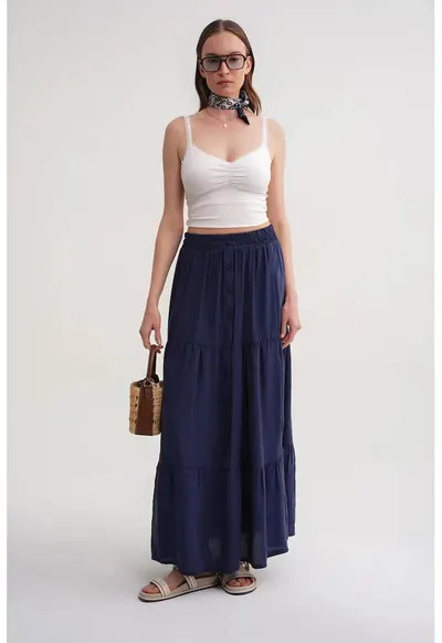 Fusta maxi HiCCUP cu talie inalta - bleumarin - textil