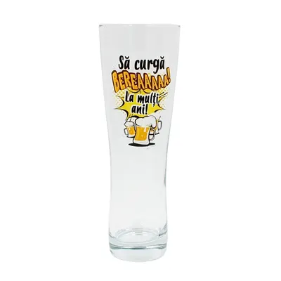 Pahar bere, 500 ml, mesaj funny “Să curgă BEREAAAA! La mulți ani!”