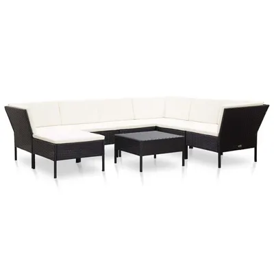vidaXL Set mobilier de grădină cu perne, 8 piese, negru, poliratan