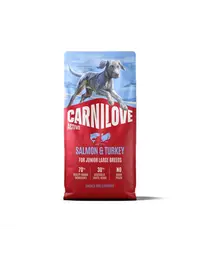 Hrană uscată 12 kg pentru câini juniori în creștere de rase mari CARNILOVE Active Dog Salmon & Turkey Junior Large Breeds somon și curcan
