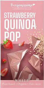 Ciocolată albă organică cu căpșuni, quinoa și culturi vii, 60 g, Benjamissimo