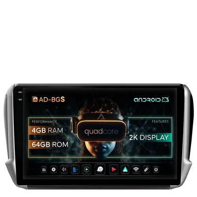 Navigatie 2K Peugeot 208 2008 (2012+), Android, S-Quadcore 4GB RAM + 64GB ROM, 10.36 Inch - AD-BGS100042K+AD-BGRKIT258