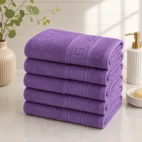 Set 5 prosoape medii, Greek Border, 50x90cm, din 100% bumbac pakistanez, 480g, Mov
