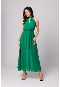 Rochie din sifon cu legaturi in jurul gatului - - Verde