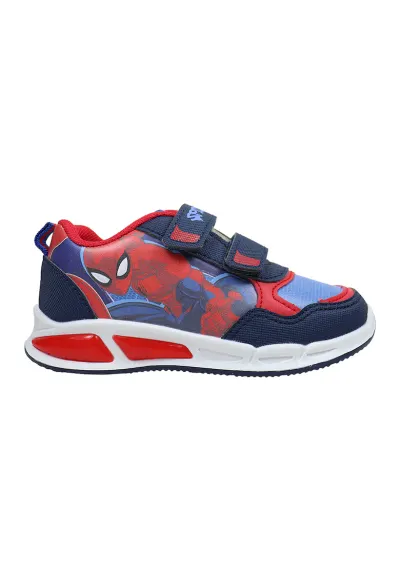 Pantofi sport cu velcro si Spiderman - Rosu vermillion/Albastru