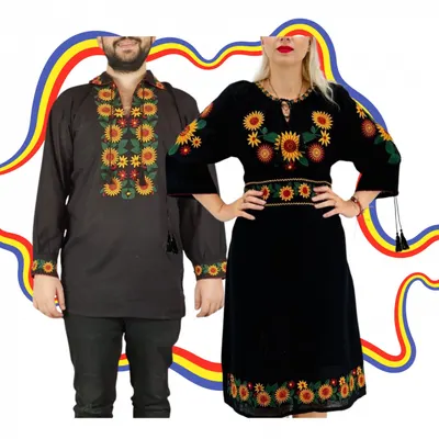 Set Cuplu Traditional 375 Camasa Traditionala si Rochie Traditionala