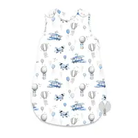 Sac de dormit, MimiNu, Pentru bebelusi, De iarna, Din bumbac certificat Oeko Tex Standard 100, Cu fermoar lateral, Cu capse pe umar, 74 cm, 0 - 6 luni, 2.5 Tog, Blue Plane