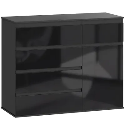 HOMCOM Sideboard modern, sideboard de depozitare cu 5 sertare, raft reglabil, ușă Soft-Close, negru lucios | Aosom Romania