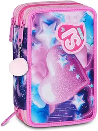 Penar cu rechizite Seven Sj Gang - Fluffy Pink, 3 fermoare