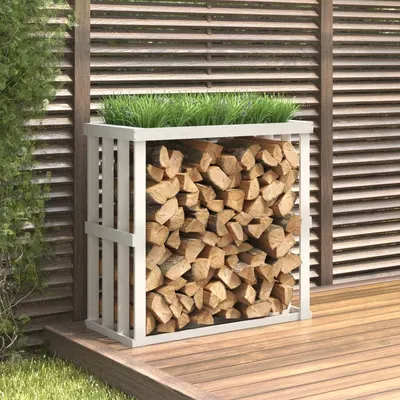 Gossi suport busteni de exterior, alb, 108x52x106 cm, lemn masiv pin