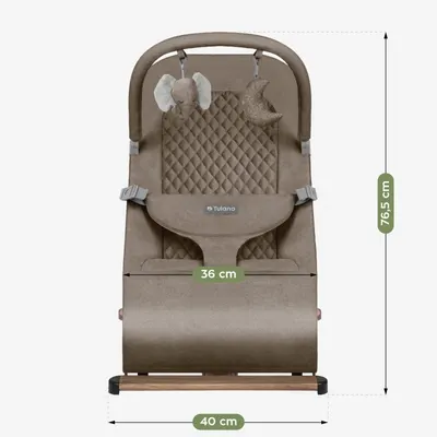 Sezlong balansoar pentru bebelusi Tulano Moon 30 Beige cu spatar reglabil in 4 pozitii,centura de siguranta,sezut anatomic,bara cu jucarii,pliere compacta,baza antiderapanta,tapiterie UltraSoft