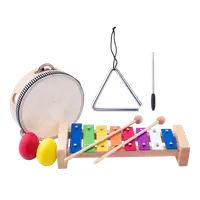 Set Instrumente Muzicale din Lemn Eco Woody 91893 Triunghi, xilofon, tamburina, 2 maracas