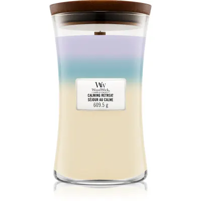 Woodwick Trilogy Calming Retreat lumânare parfumată cu fitil din lemn 609.5 g