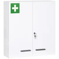 kleankin Dulap pentru Medicamente cu 6 Rafturi cu Încuietoare și 2 Chei de Siguranță, Dulap din Oțel, 55x18x60 cm, Alb