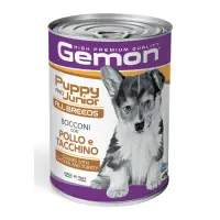 GEMON All Breeds Puppy and Junior, XS-XL, Pui și Curcan, conservă hrană umedă câini junior, (în aspic), 415g