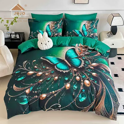 Lenjerie de Pat Bumbac Finet 5D 6 Piese cu Elastic 180x200 , Jade Wings