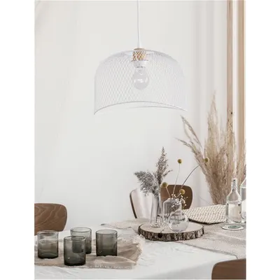 Lampa suspendata LYRON Mat Alb Metal Natural Lemn LED E27 1x12 Wat 230 Volt IP20 Fara bec