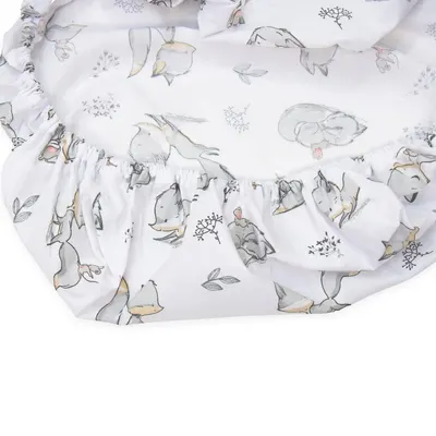 Set insertie textila pentru landoucosulet copii Kerstin Foxy Grey, cearsaf cu elastic asortat 80x38 cm, realizate din bumbac 100