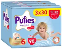 Scutece pantalonași Pufies Supreme - Mărimea 6 Extra Large, 90 bucăți, 15+ kg, 3 x Value Pack