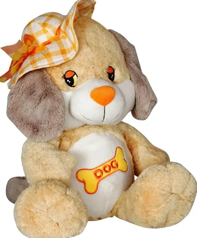 Jucărie de pluș Amek Toys - Câine cu pălărie galbenă, 30 cm