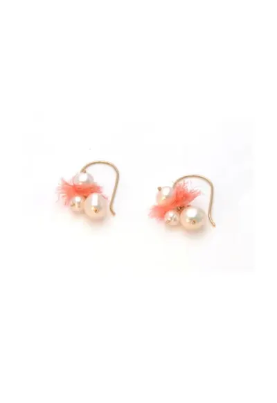 Cercei Silky Coral - scurti - cu perle de cultura albe - elemente din gold-filled si matase naturala