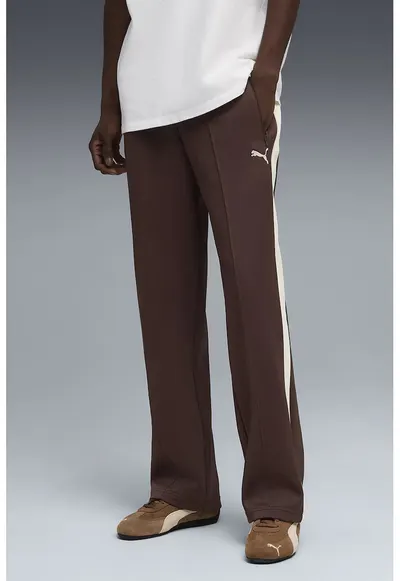 Pantaloni de ttrening relaxed fit cu buzunare cu fermoar T7 Always On - Maro inchis/Alb fildes