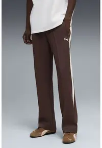 Pantaloni de ttrening relaxed fit cu buzunare cu fermoar T7 Always On - Maro inchis/Alb fildes
