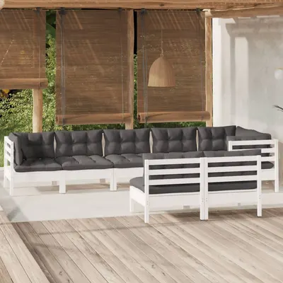 Gossi set mobilier de gradina cu perne, 8 piese, alb, lemn masiv pin