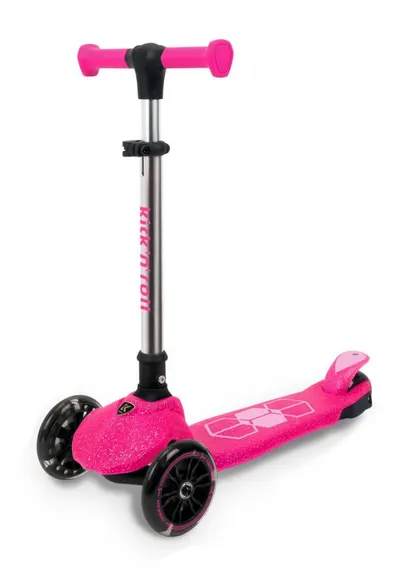 Trotineta pliabila cu 3 roti luminoase, ghidon reglabil si platforma cu banda LED, Kick'n Roll, L5 Jelly, Roz