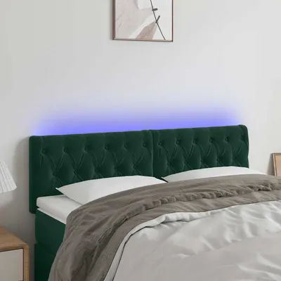 vidaXL Tăblie de pat cu LED, verde închis, 144x7x78/88 cm, catifea