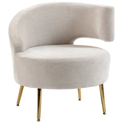 HOMCOM Scaun Modern pentru Living cu Spătar Arcuit și Arcuri Individuale, Tapițat cu Chenille, Spumă, Lemn și Oțel, 69x65x67 cm, Crem și Auriu | Aosom Romania