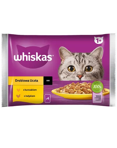 WHISKAS Adult 4x85 g hrana umeda pentru pisici adulte in sos cu: pui, curcan