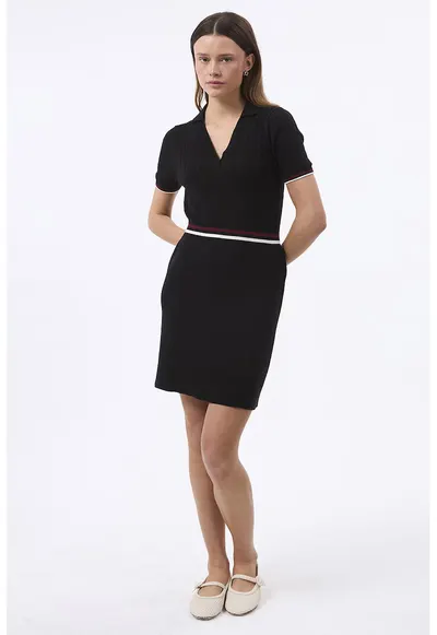 Rochie scurta din amestec de bumbac - Negru