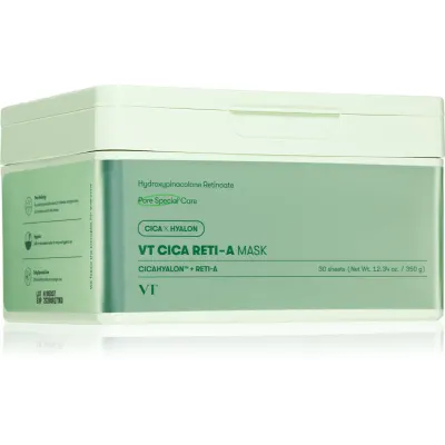 VT Cosmetics Cica Reti-A Mask mască textilă calmantă cu efect de întărire pachet mare 30 buc