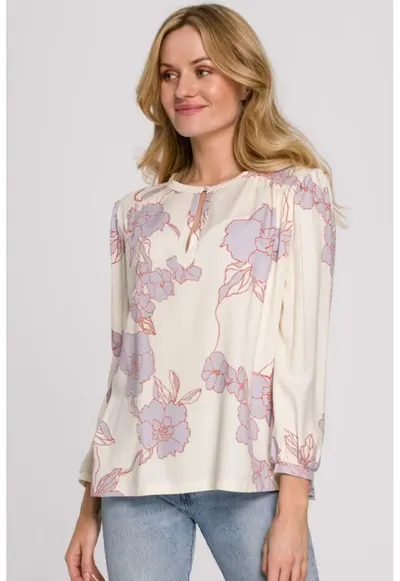 Bluza cu maneci bufante - - Ecru