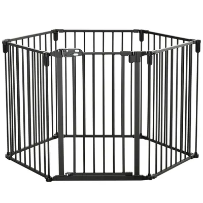 PawHut Poartă de Siguranță Pliabilă cu 6 Secțiuni pentru Câini cu Sistem Automat de Blocare și Închidere, 362,5x2x76 cm, Negru | Aosom Romania