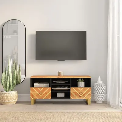 Gossi dulap tv, maro si negru, 100x33,5x46 cm, lemn masiv de mango