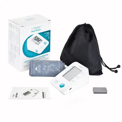 Tensiometru electronic de brat Vitammy Next Basic Alb cu mufa USB, detectare aritmie, detectie miscarea corpului, memorare 2 utilizatori si manseta 22-40 cm