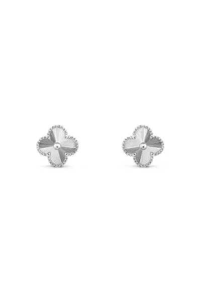 Cercei Alhambra - placati cu aur alb de 14K - element decorativ floare - silver