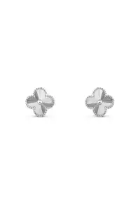 Cercei Alhambra - placati cu aur alb de 14K - element decorativ floare - silver