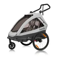 Carucior si remorca de bicicleta, Lionelo, Cama, Multifunctional, Pentru 1 sau 2 copii, Cu sistem de absorbtie a socurilor SIQ, Geamuri cu protectie solara, Gri