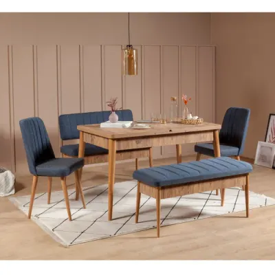 Set masa extensibila si scaune VINA, 5 piese, pin atlantic + albastru inchis, 130x80x77 cm