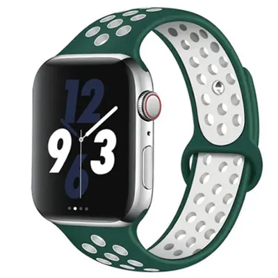 Curea Sport perforata pentru Apple Watch, Silicon, Verde Inchis-Alb - 38/40/41 mm , Mare Engros
