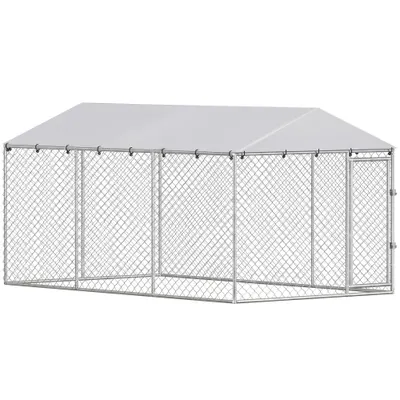 PawHut Împrejmuire pentru Câini cu Acoperiș Impermeabil, 4x2,3x2 m, Argintiu | Aosom Romania