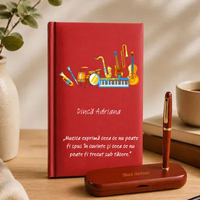 Cadou pentru profesorul de muzica - Agenda + set de scris personalizate