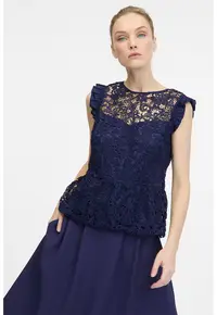 Bluza fara maneci cu broderie - Albastru indigo